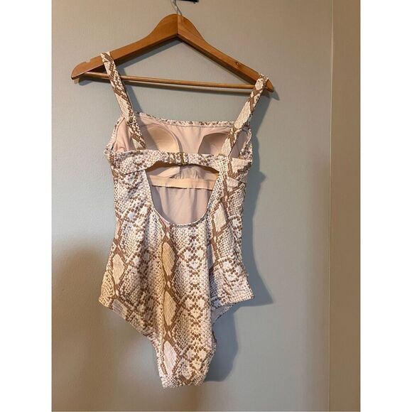 Kona Sol Size M Square Neck On Piece Swimsuit Snake Print Tummy Control Neutral - Picture 4 of 7